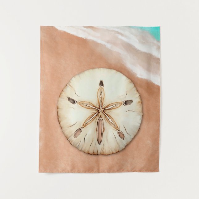 Watercolor Sand Dollar on the Beach Tapestry (Front)
