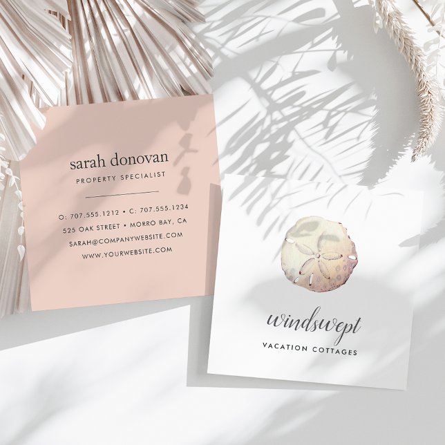 Watercolor Sand Dollar Square Business Card (Creator Uploaded)