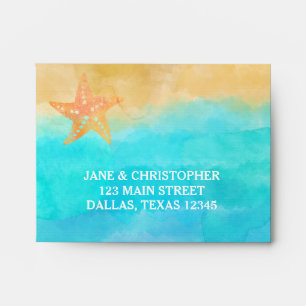 Watercolor Sand Turquoise & Starfish RSVP Envelopes