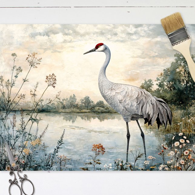Watercolor Sandhill Crane on a Pond Decoupage Tissue Paper (Creator Uploaded)