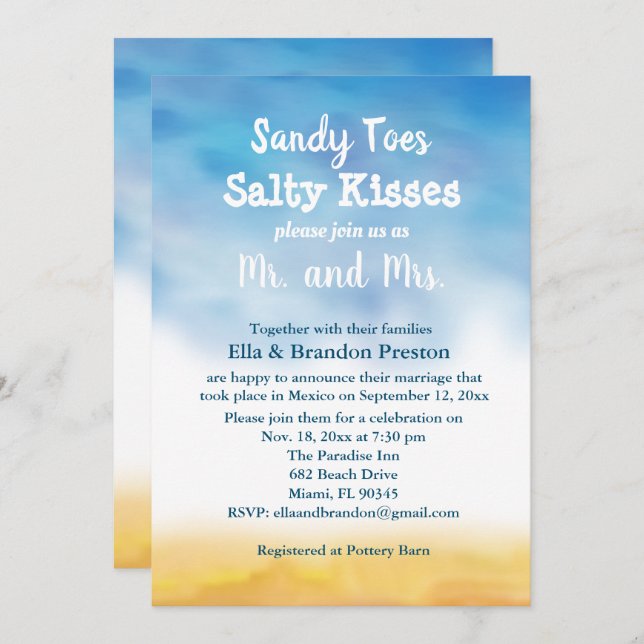 Watercolor Sandy Toes Post Wedding Reception Invitation (Front/Back)
