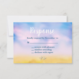 Watercolor Sandy Toes Wedding RSVP - sunset & sand
