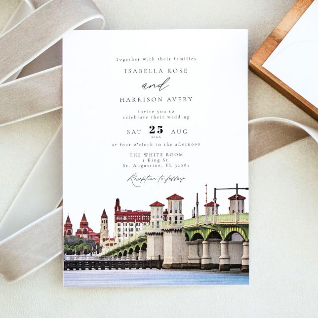 Watercolor Sant Augustine Florida Skyline Wedding Invitation (Creator Uploaded)