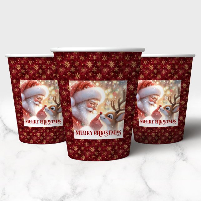Watercolor Santa and Rudolph Cute Christmas Cups (Watercolor Santa and Rudolph Cute Christmas Cups)