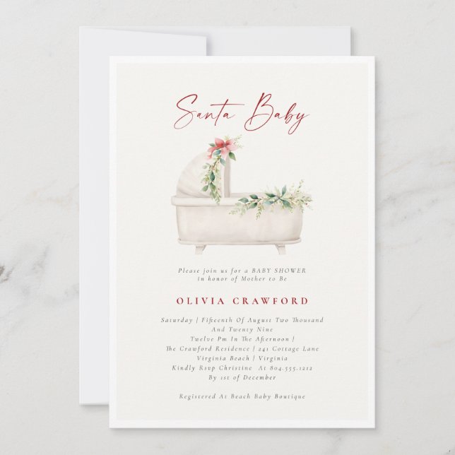 Watercolor Santa Baby Christmas Baby Shower  Invitation (Front)