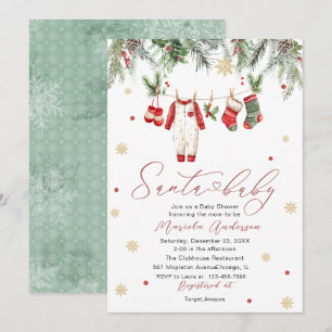 Watercolor Santa Baby Winter  Baby Shower mum-to-b Invitation