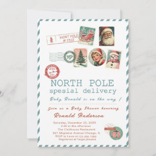 Watercolor Santa BabyNorth pole Baby Shower mom-to Invitation