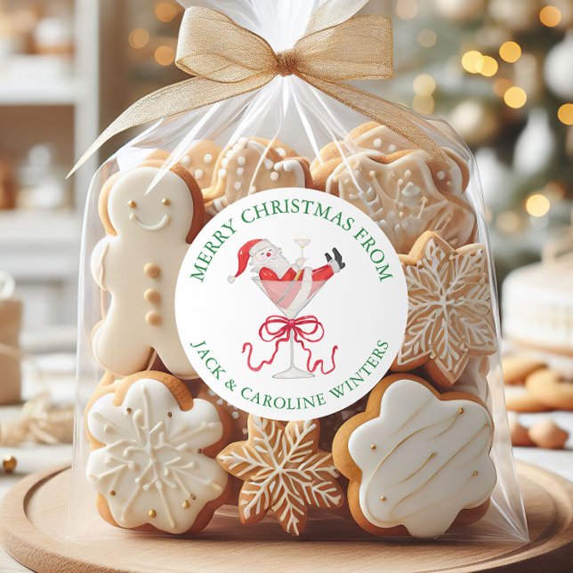 Watercolor Santa Christmas Cocktail Party Classic Round Sticker (Creator Uploaded)