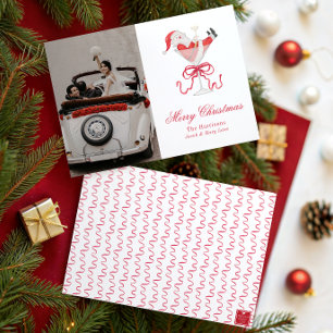 Watercolor Santa Christmas Cocktail Party Photo Holiday Card