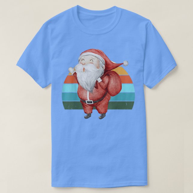 Watercolor Santa Christmas Tree Lights Xmas Teens  T-Shirt (Design Front)