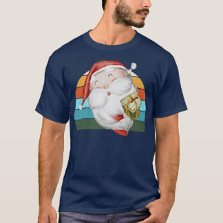 Watercolor Santa Christmas Tree Lights Xmas Teens  T-Shirt