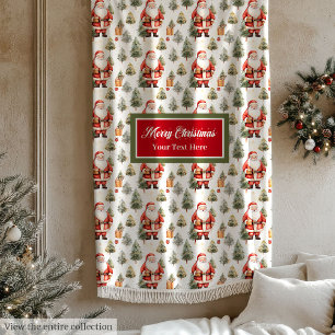 Watercolor Santa Claus Custom Name Christmas Fleece Blanket