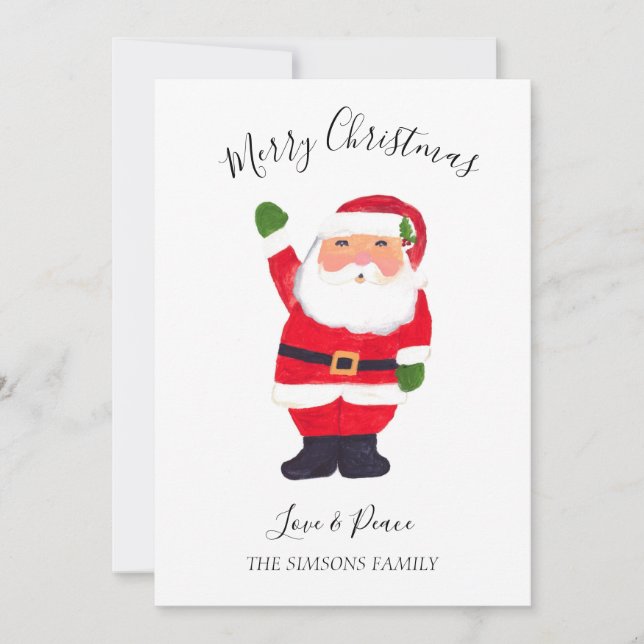 Watercolor Santa Claus Merry and Bright Christmas Holiday Card (Front)
