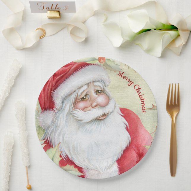Watercolor Santa Clause Paper Plate (Wedding)