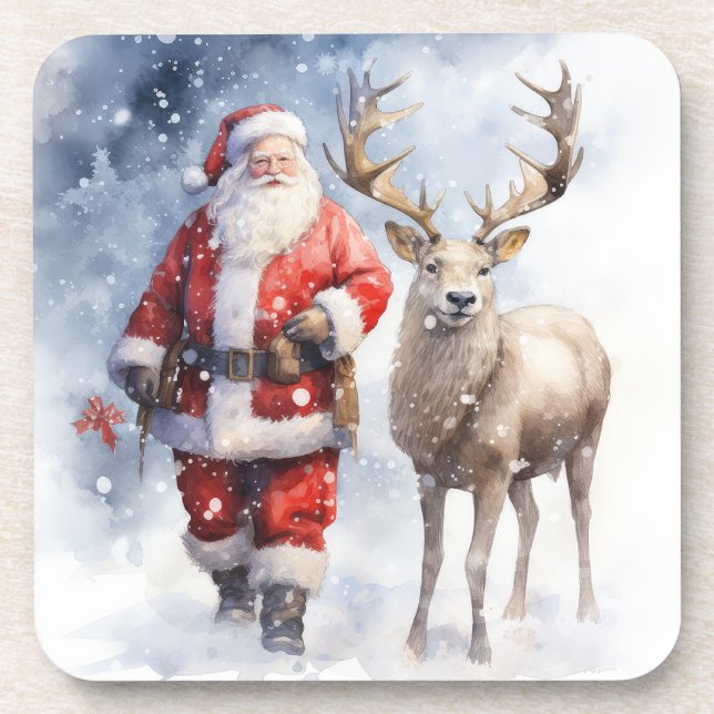 Watercolor Santa Coaster Set (Front)