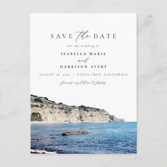 Watercolor Santa Cruz California Beach Skyline Postcard (Front)