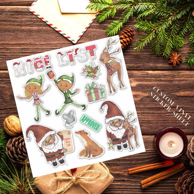 Watercolor Santa  Elves Christmas Custom Cut (Watercolor Santa Elves Christmas Custom Cut Sticker)