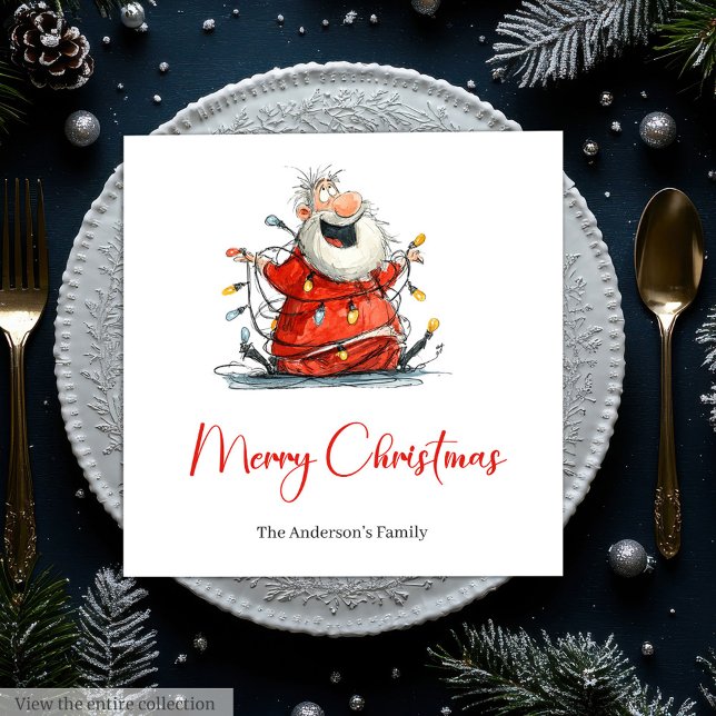 Watercolor Santa Funny Editable Holiday Napkins (Watercolor Santa Funny Editable Holiday Napkin Design

)