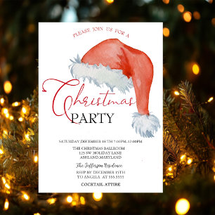 Watercolor Santa Hat Holiday Open House Invitation