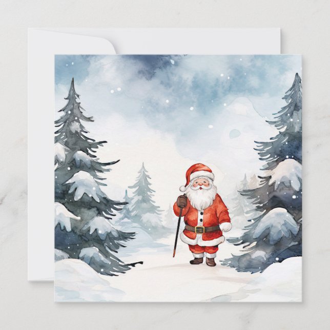 Watercolor Santa Holiday Card (Front)