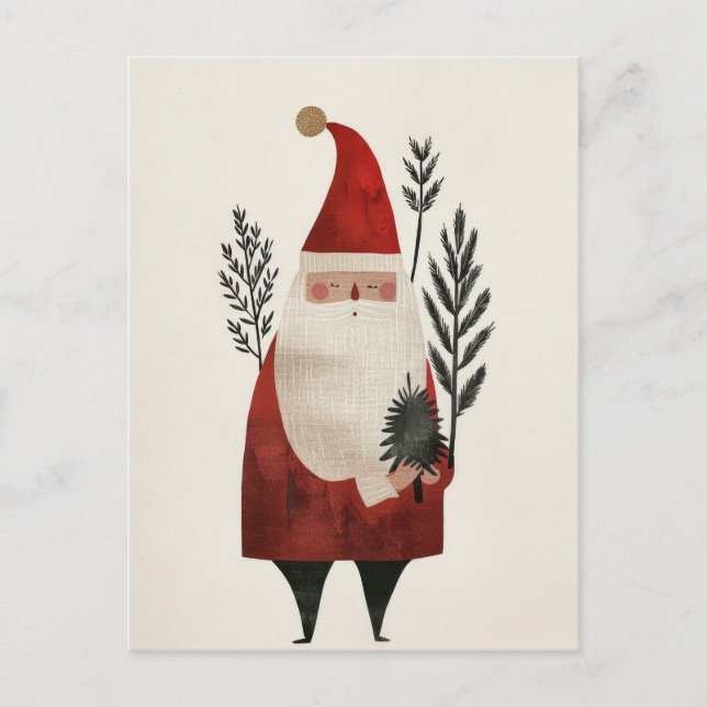 Watercolor Santa Illustration Minimalist Christmas Postcard (Front)