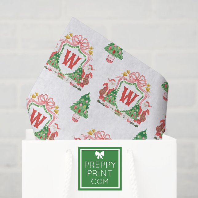 Watercolor Santa Monogram Crest Christmas Tissue Paper (Creator Uploaded)