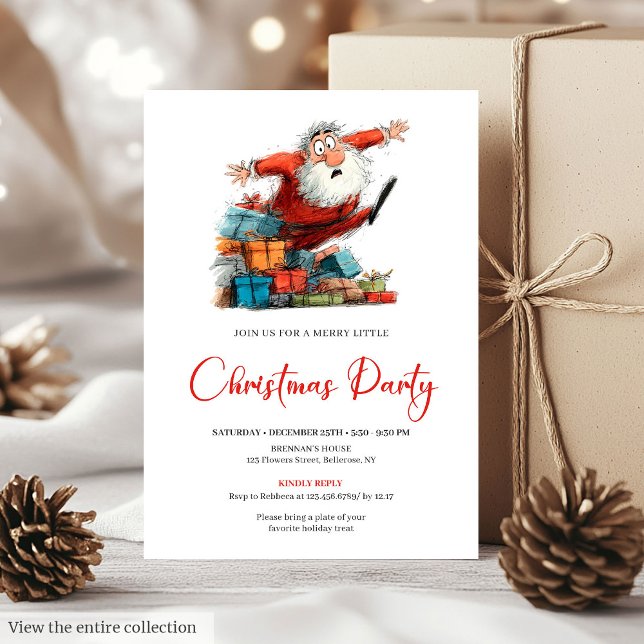 Watercolor Santa Quirky Funny Holiday Party Invite (Watercolor Santa Quirky Funny Holiday Party Invite)