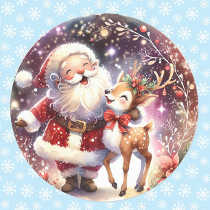 Watercolor Santa Reindeer Christmas Cute Classic Round Sticker