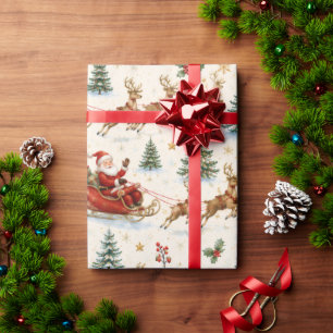 Watercolor Santa & Reindeer Christmas Wrapping Paper