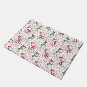 Watercolor santa teddy bear and birdie Christmas Doormat
