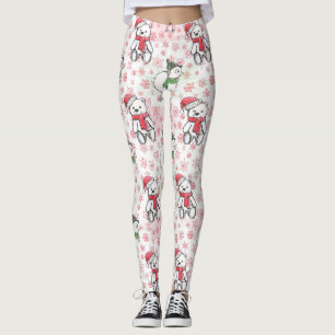 Watercolor santa teddy bear and birdie Christmas Leggings