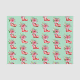 Watercolor Santa's Boot, Poinsettia, Holly Berry Tissue Paper