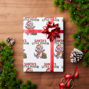 Watercolor Santa's Little Dragon Christmas Wrapping Paper