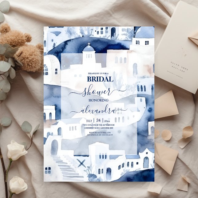 Watercolor Santorini Destination Bridal Invitation (Creator Uploaded)