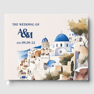 Watercolor Santorini Destination Wedding Guest Book