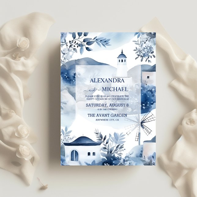 Watercolor Santorini Destination Wedding  Invitation (Creator Uploaded)