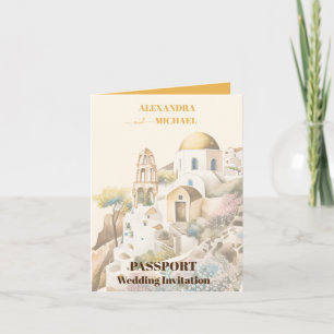 Watercolor Santorini Destination wedding Invitation