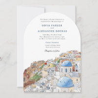 Watercolor Santorini Greece Skyline wedding