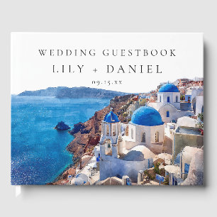 Watercolor Santorini Greece Wedding Photo Guest Book