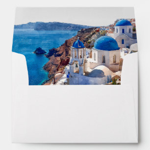 Watercolor Santorini Greece Wedding Return Address Envelope