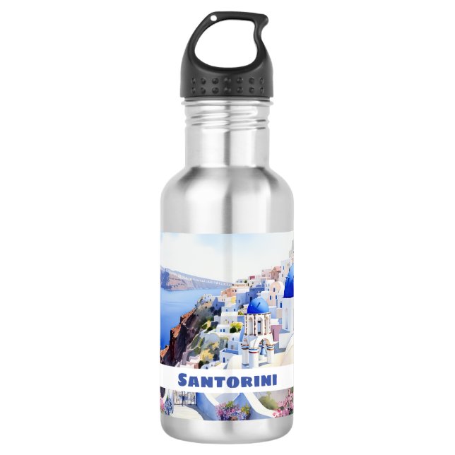 Watercolor Santorini Oia  532 Ml Water Bottle (Front)