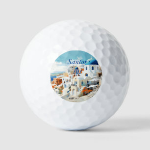Watercolor Santorini Oia Golf Balls