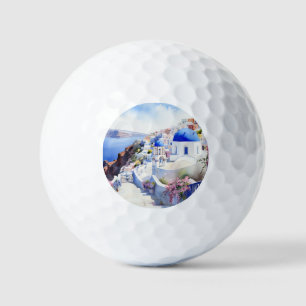 Watercolor Santorini Oia Golf Balls