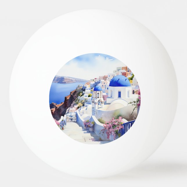 Watercolor Santorini Oia  Ping Pong Ball (Front)