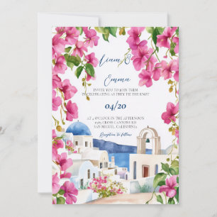 Watercolor Santorini Wedding Invitation