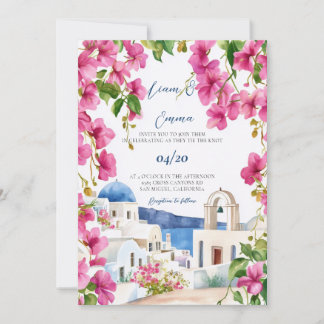 Watercolor Santorini Wedding Invitation