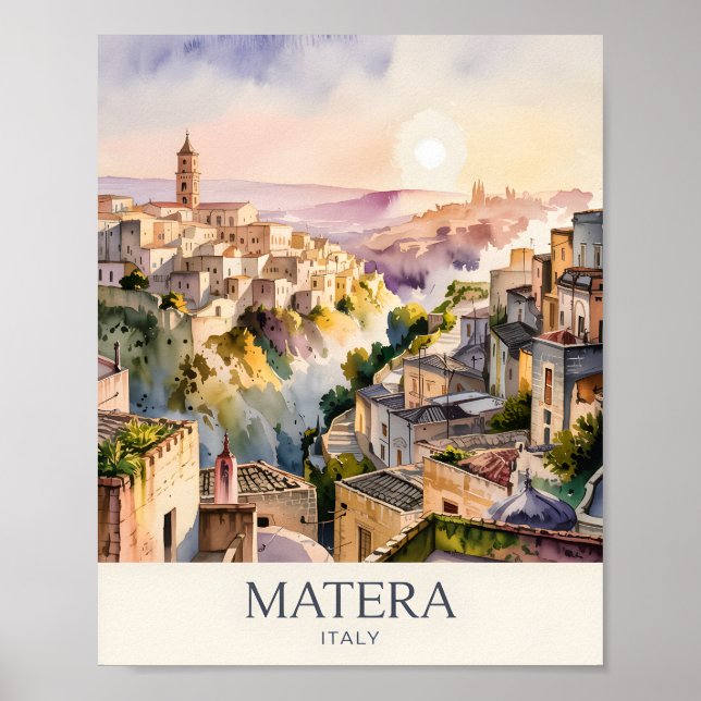 Watercolor Sassi di Matera Travel Italy Cave City Poster (Front)