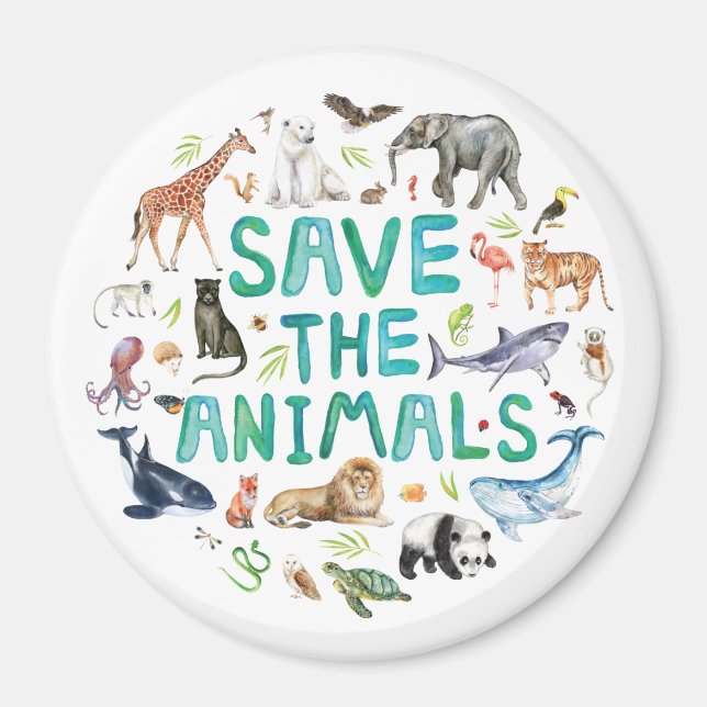 Watercolor Save the Animals Magnet (Front)