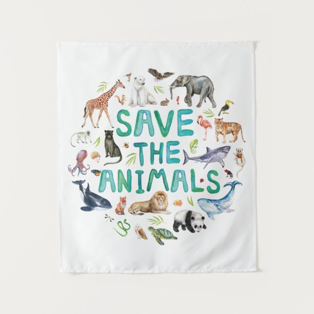 Watercolor Save the Animals Tapestry (Front)