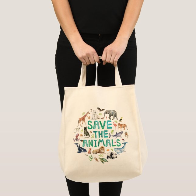 Watercolor Save the Animals Tote (Front (Product))